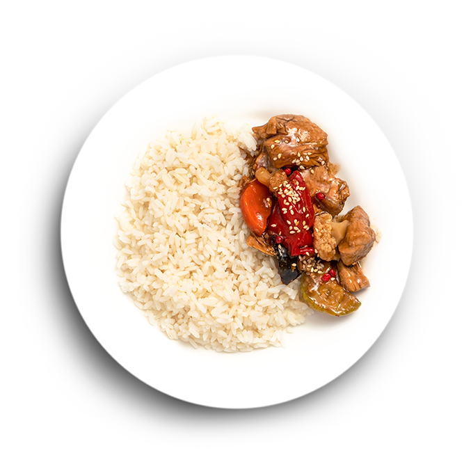 Индейка по-китайски с овощами и рисом на пару