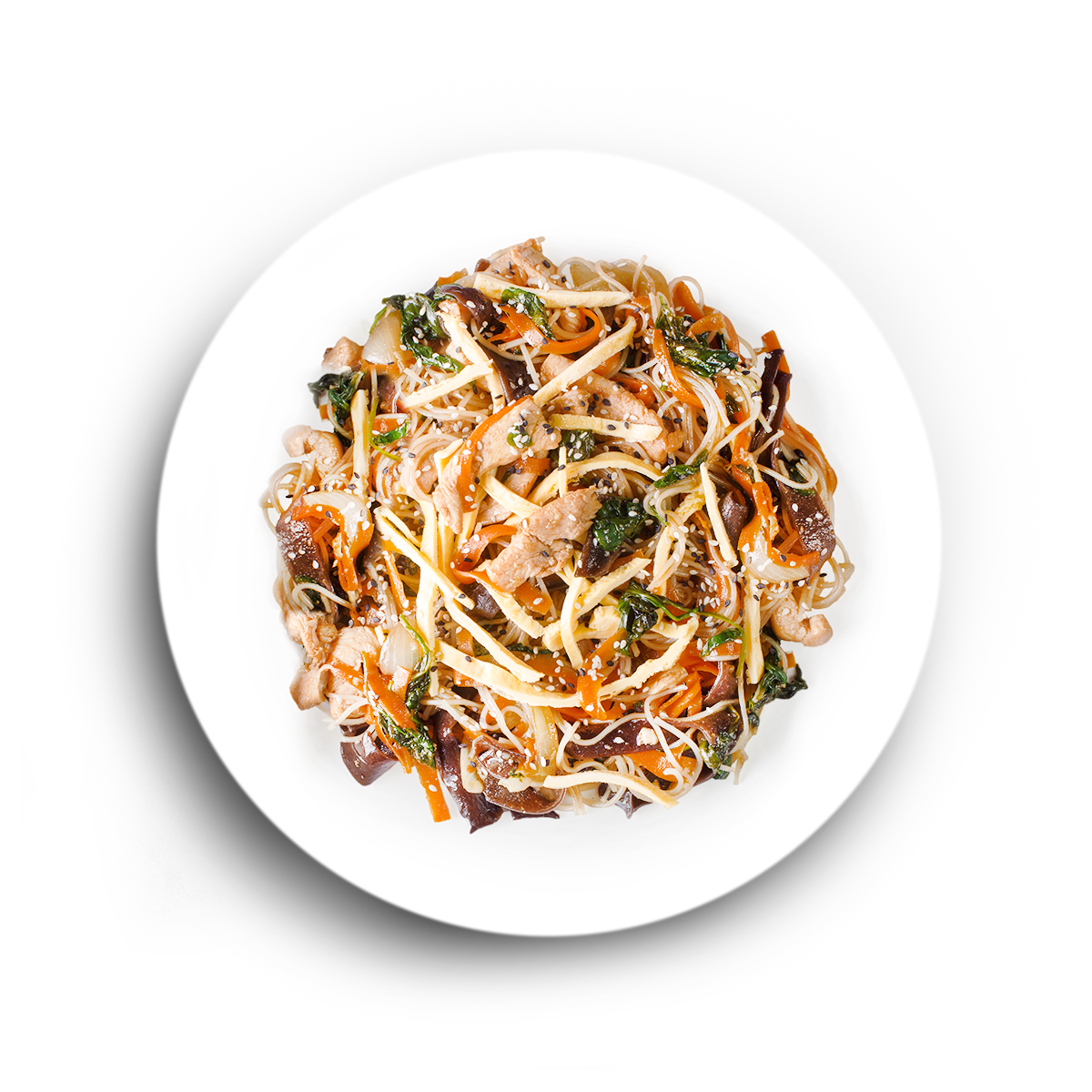 Удон с цыпленком и грибами шиитаке