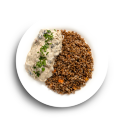 Цыпленок по-строгановски с гречкой