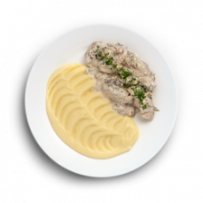 Бефстроганов из индейки с картофельным пюре