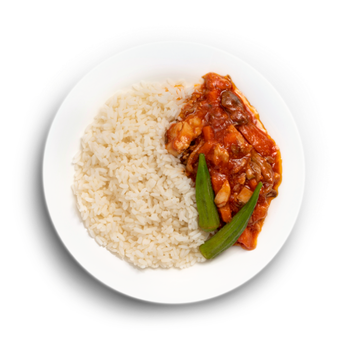 Цыпленок с вешенками и плодами бамия с рисом