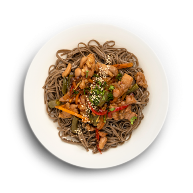 Лапша гречневая с цыпленком и овощами