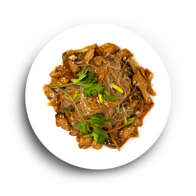 Стеклянная лапша фунчоза с цыпленком и овощами