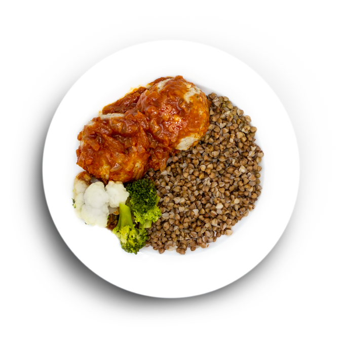 Тефтели мясные в томатном соусе с гречкой