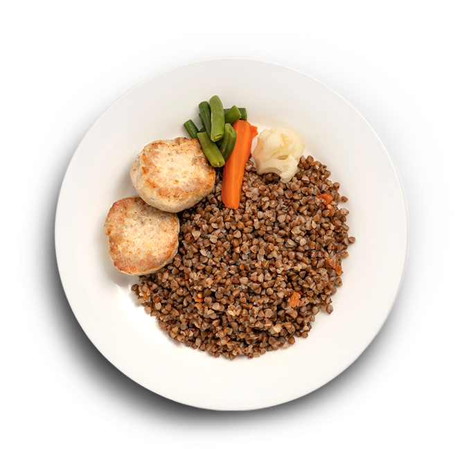 Бейби котлетки из индейки с гречкой и овощами