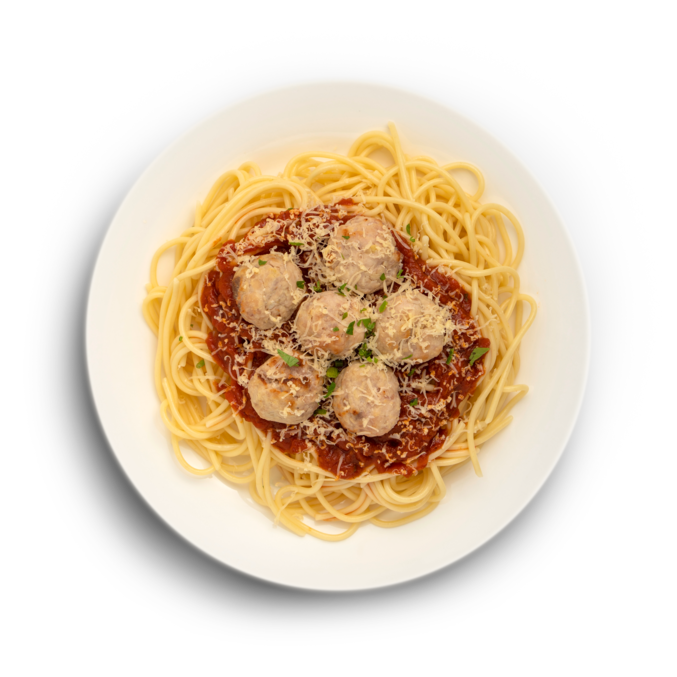 Спагетти с польпетте из цыпленка в соусе Арабьятта