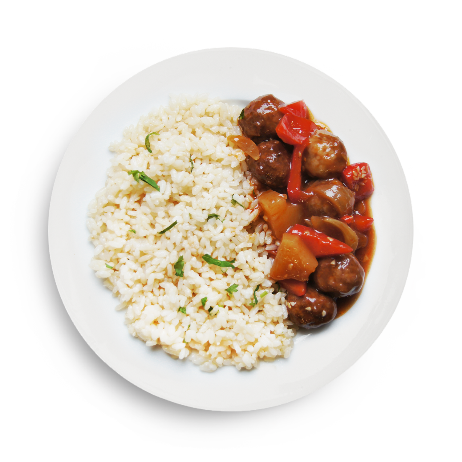 Фрикадельки в кисло-сладком соусе с рисом