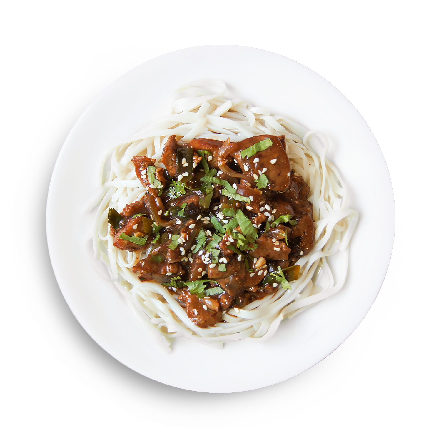 Удон со свининой и грибами по-азиатски