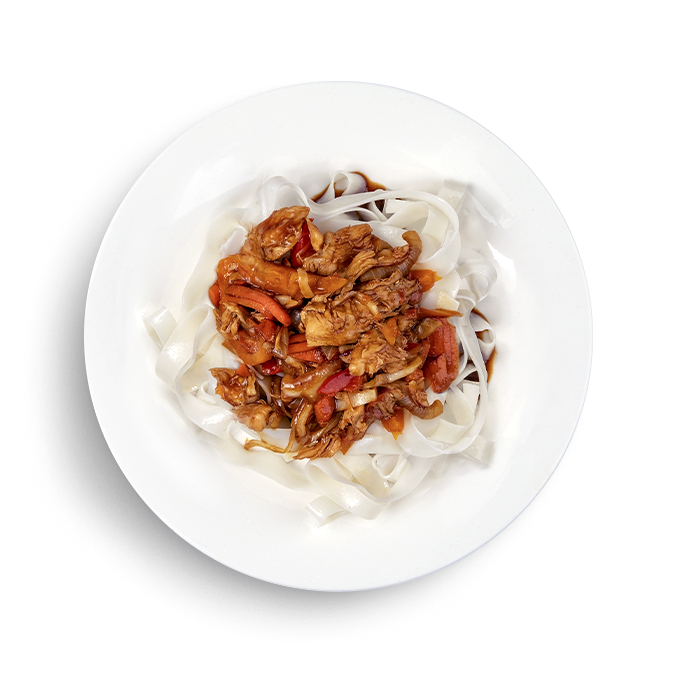 Рисовая лапша со свининой и овощами