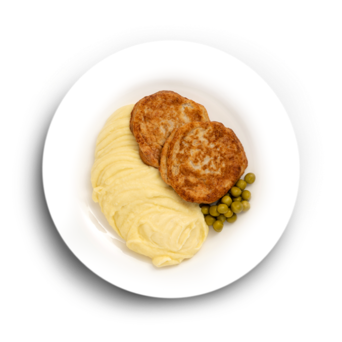 Оладьи из цыпленка с зеленью и картофельным пюре