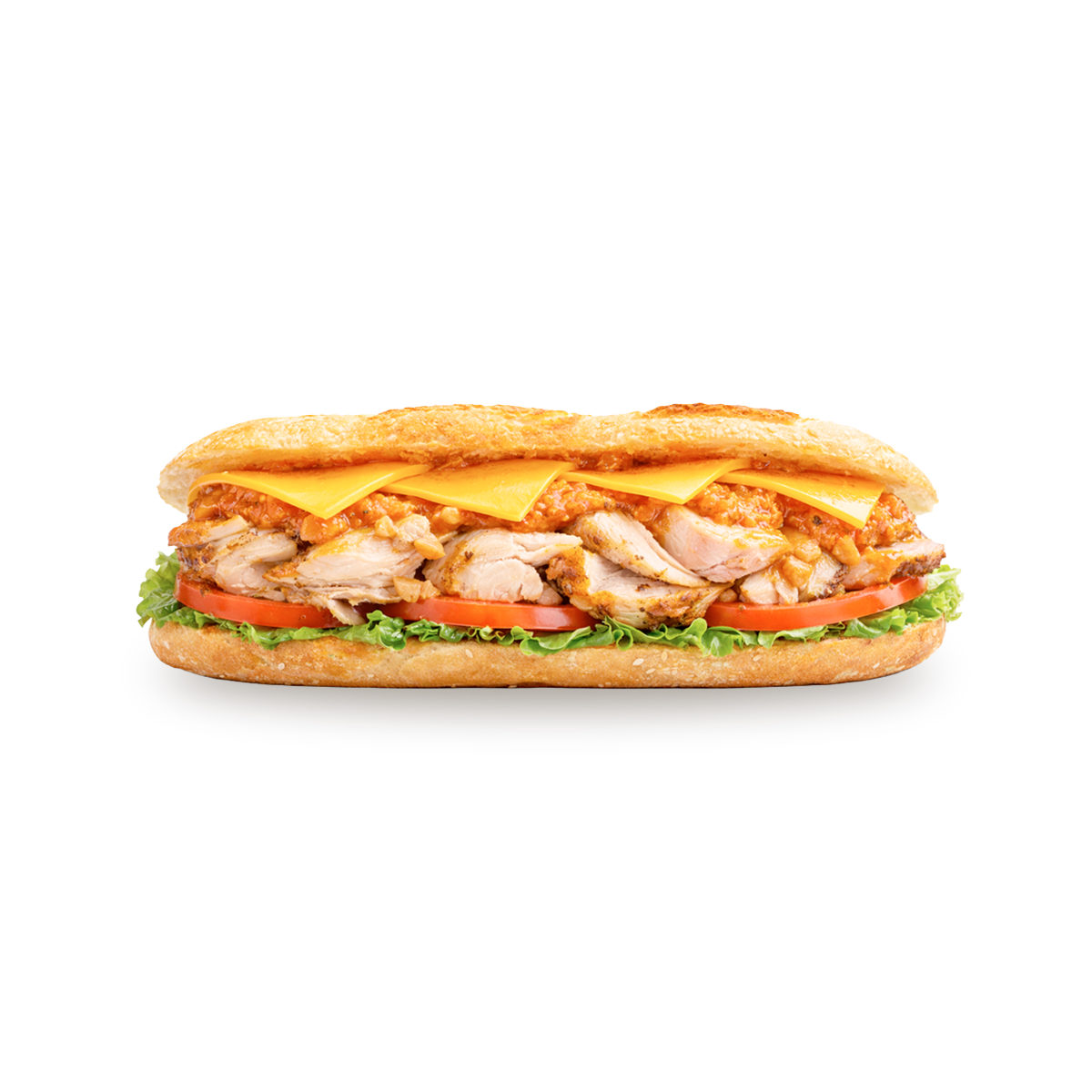 Багет с цыпленком и соусом Ромеско