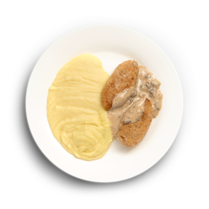 Котлетки из цыпленка с картофельным пюре и грибным соусом